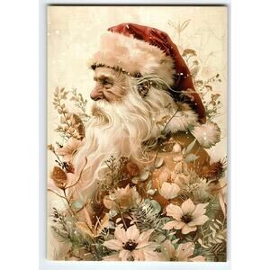 Vintage Style Christmas Santa Claus Lithograph Postcard 5.5x4"